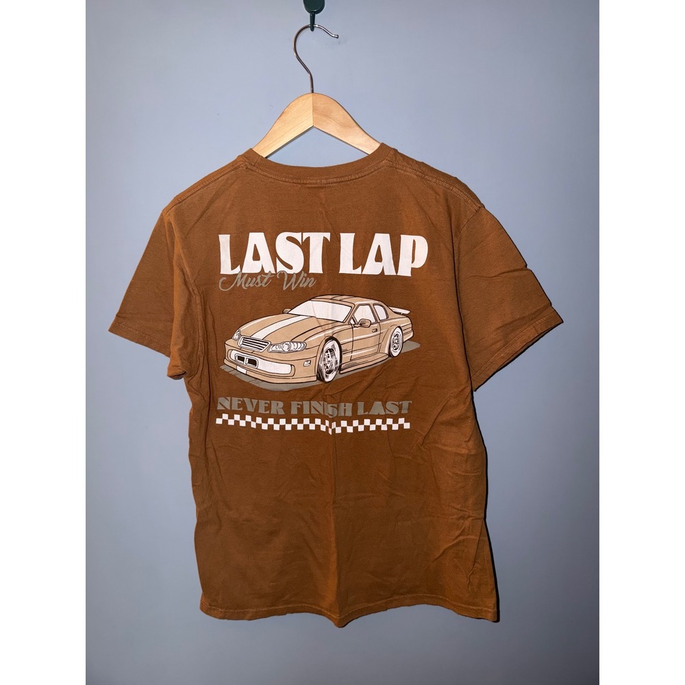 Eighty Eight Brand Mens Large Brown Last Lap Racing Graphic T-Shirt Short Sleeve